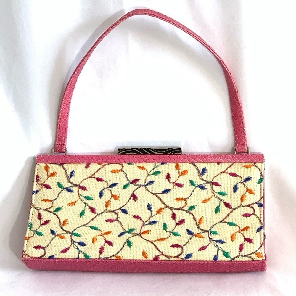Adrienne Vittadini Pink Leather Satchel Bag Floral Detail